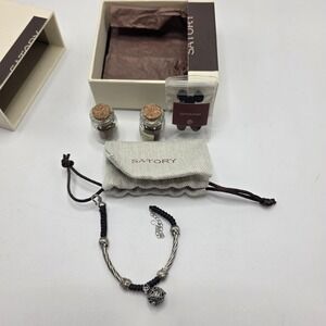 Satory Aromatherapy Diffuser Bracelet Womens Silver Black‎ Zen Boho Wellness Set